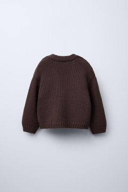 ZARA КАРДИГАН ИЗ ТРИКОТАЖА С УЗОРОМ «ТЮЛЬПАНЫ», ШОКОЛАДНЫЙ