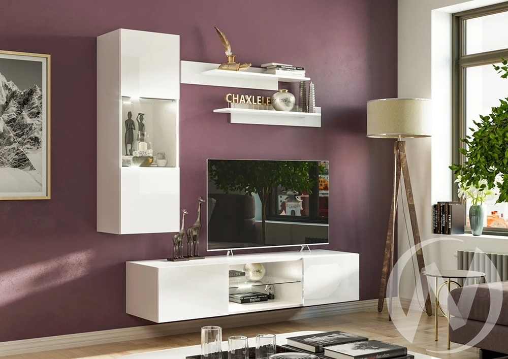 Гостиная Флорис (белый/белый глянец холодный) Вариант №7