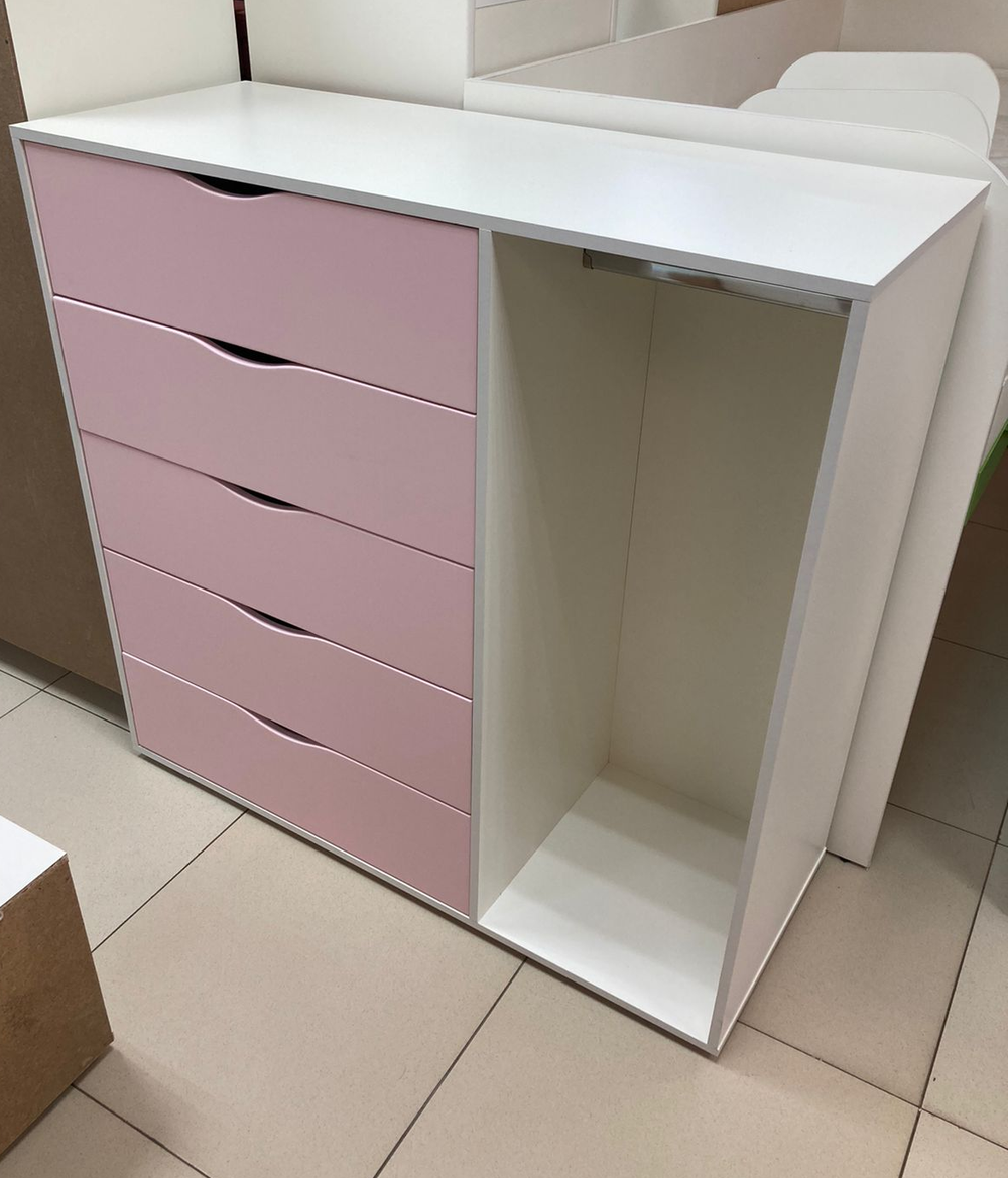 Комод 5 ящиков со штангой МДФ софт белый/орхидея