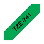 Brother TZE-741 кассета с лентой для печати наклеек, чёрный шрифт на зелёной основе, 18мм*8м