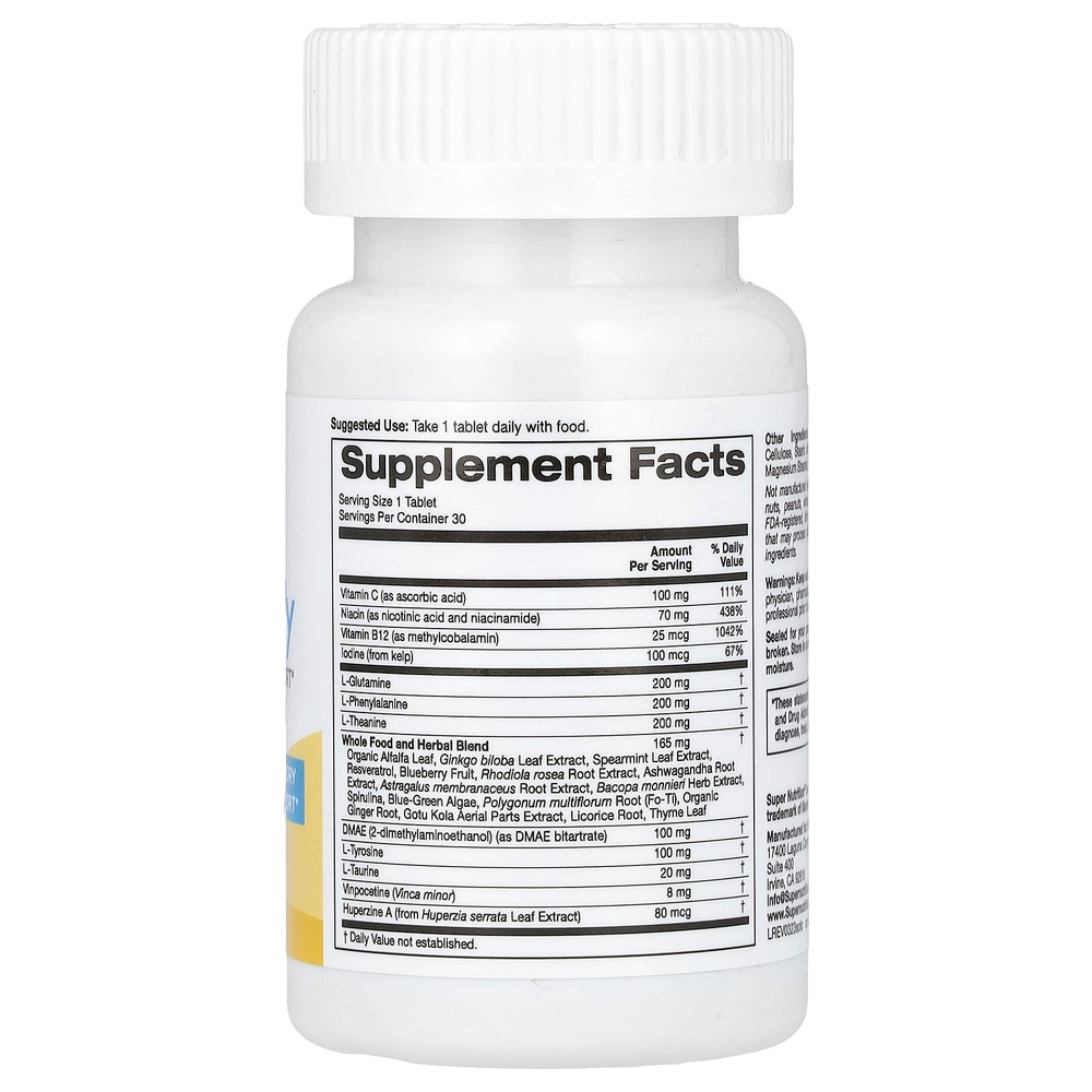 Super Nutrition, SimplyOne®, Think Clearly, добавка для поддержки мозга с L-теанином, L-фенилаланином и L-глютамином, 30 таблеток