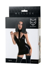 Платье с чокером Glossy Ivy из материала Wetlook, черное, M