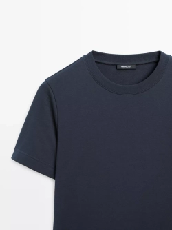Massimo Dutti Футболка с коротким рукавом из 100% хлопка, темно-синий