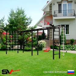 Уличная шведская стенка Sv Sport рукоход х 2 с комплектом турник прямой У53855К (Турник/Со спинкой/Щит баскет/Кронш бокс/Канат/кольца/лестница/Сетка)