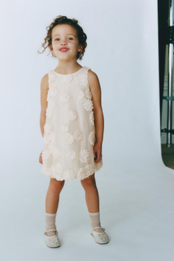 ZARA ПЛАТЬЕ С КОНТРАСТНЫМИ ЦВЕТАМИ, ЭКРЮ