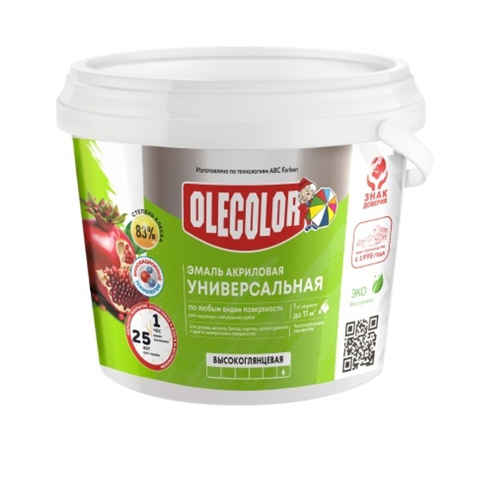 OLECOLOR Эмаль акриловая высокоглянцевая белый 0,8кг