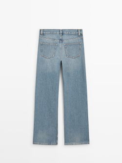 Massimo Dutti Джинсы с высокой талией и широкими штанинами, светло-голубой