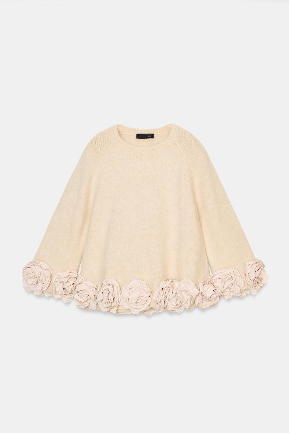 ZARA СВИТЕР С КОНТРАСТНЫМИ ЦВЕТОЧНЫМИ ДЕТАЛЯМИ, ТЕЛЕСНО-РОЗОВЫЙ