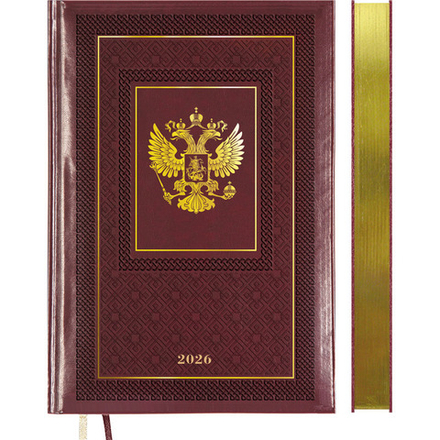 Ежедневник дат. 2026г А5 deVENTE Symbol 336стр.,бордовый, тв.обложка, кожзам, золотой срез