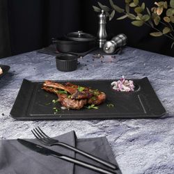 Блюдо прямоугольное 35*24 см h2,2 см борт Side Up2 с выемкой для соусника Black Raw Stellar P.L. [3]