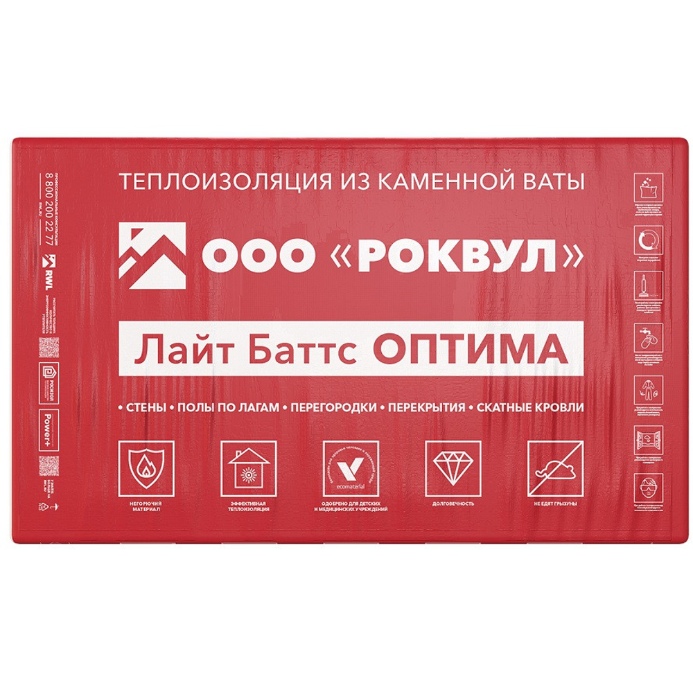 Базальтовая вата Роквул Лайт Баттс Оптима 1000х600х100 мм 5 плит в упаковке