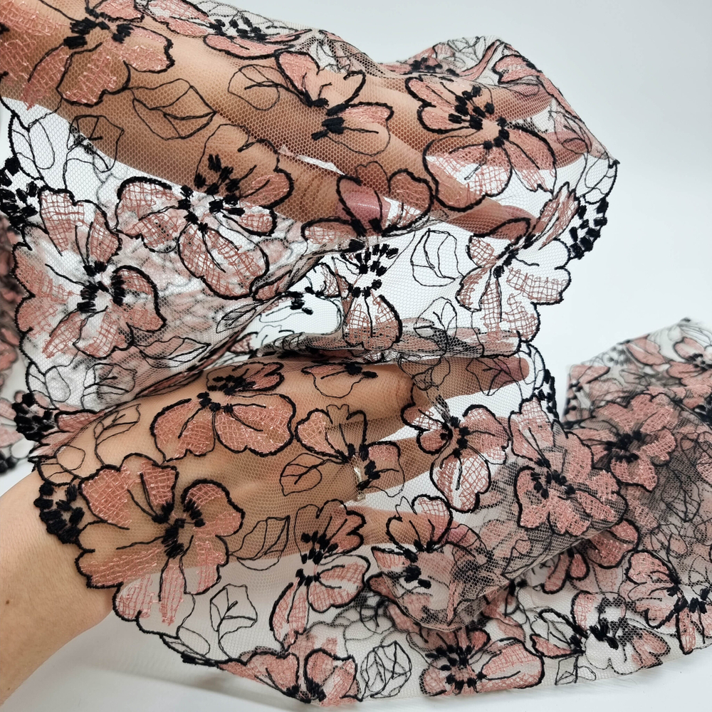 Вышивка на сетке КОФЕЙНЫЙ/ЧЕРНЫЙ, 22см