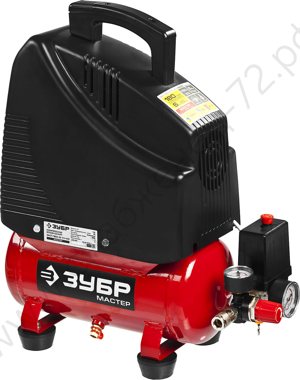 Компрессор воздушный безмасляный, 180 л/мин, 6 л, 1100 Вт, ЗУБР