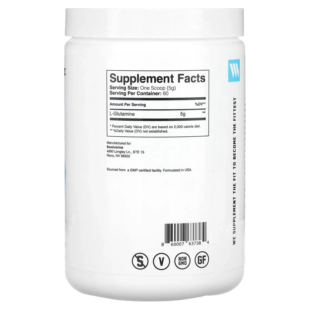 Swolverine, L-глютамин, без добавок, 300 г (10,58 унции)