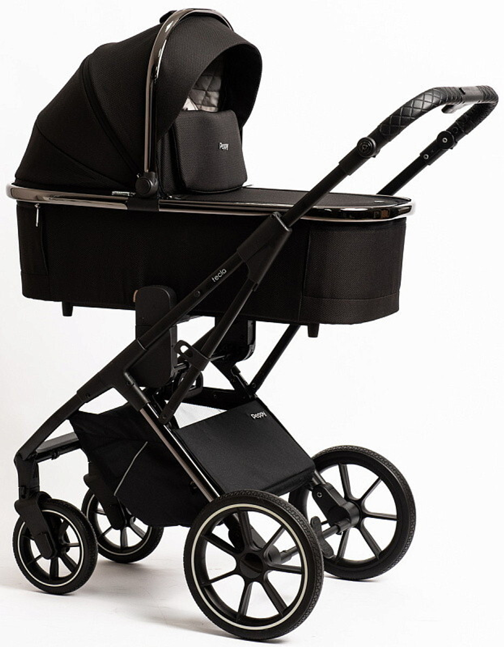 Детская коляска Peppy Tecla 3 в 1 с автокреслом Verona Black Shadow Black Chrome Edition Черный