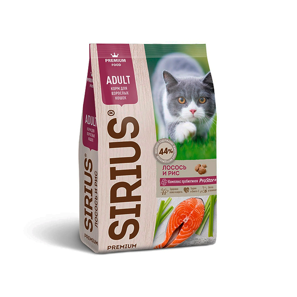 Сухой корм премиум-класса SIRIUS лосось и рис для взрослых кошек 400 г (Сириус) 66755