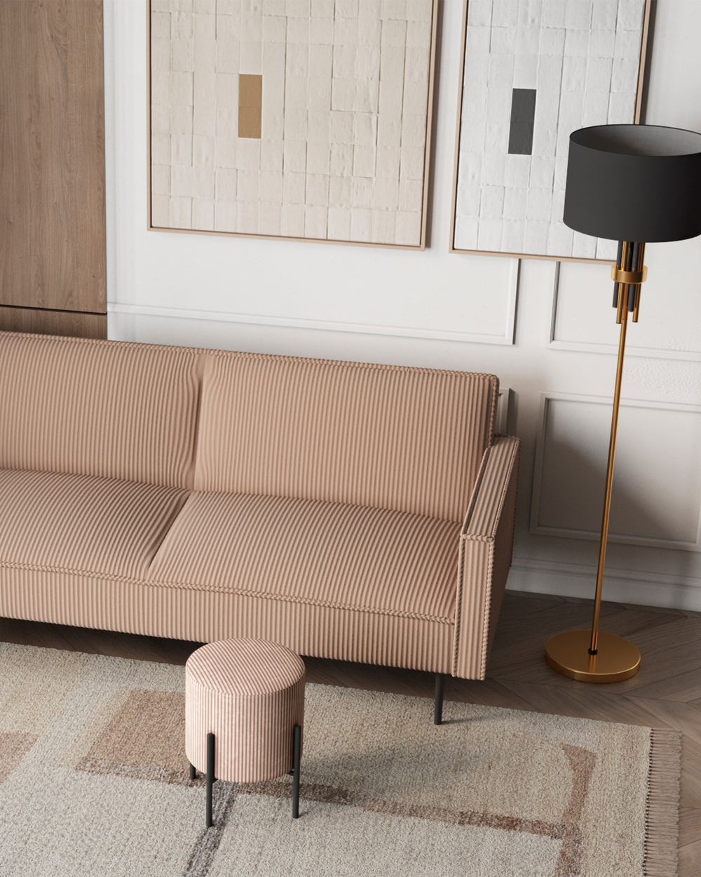 Диван прямой Кассель велюр рельефный бежевый