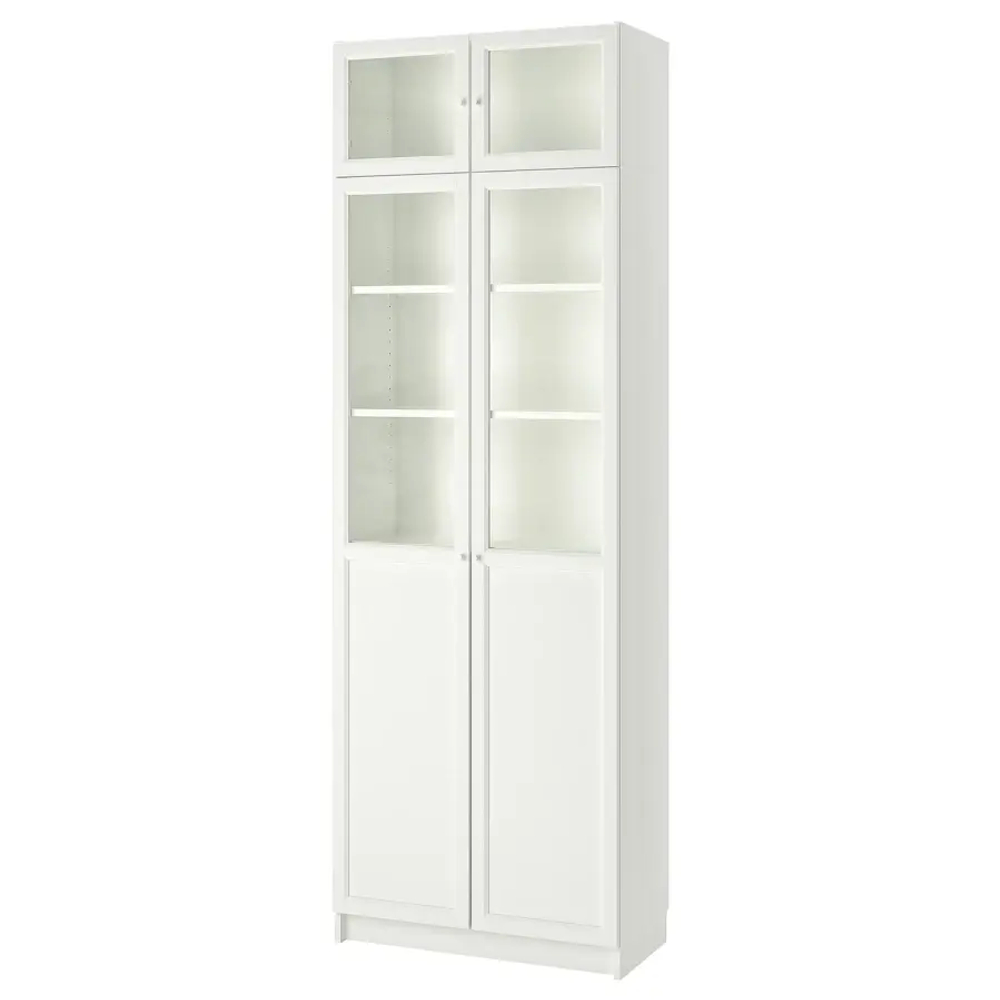 Стеллаж - IKEA BILLY/OXBERG, 80х42х237 см, белый/стекло, БИЛЛИ/ОКСБЕРГ ИКЕА