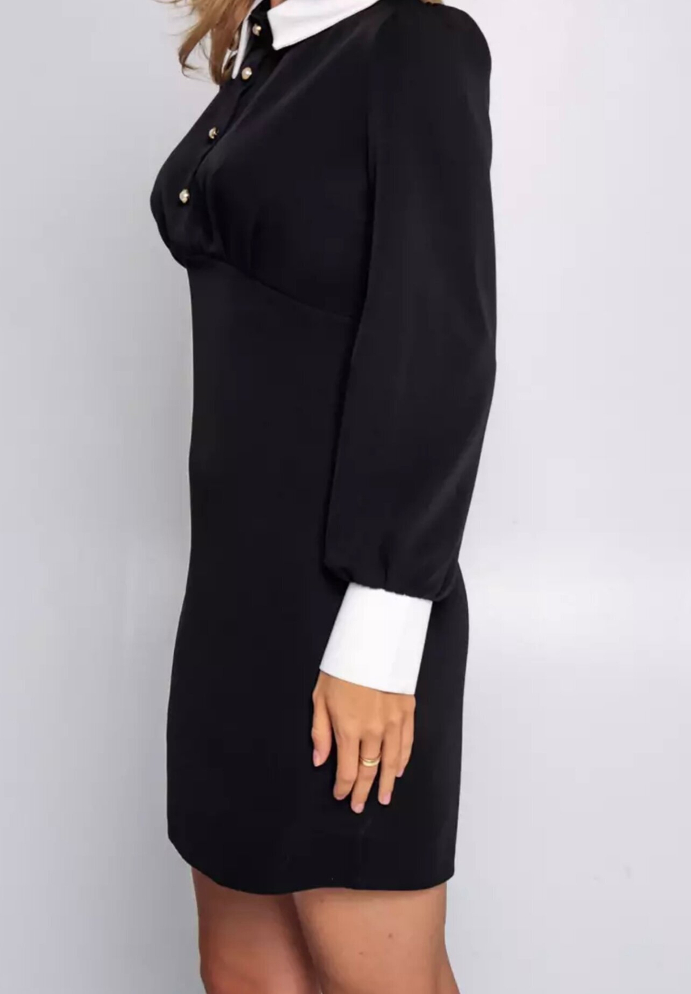 Платье черное мини школьное с длинным рукавом, демисезон, 80% полиэстер / 20% хлопок