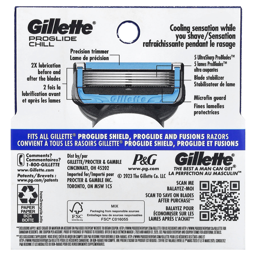 Gillette, Сменные кассеты для бритья Fusion5 Proshield, Chill, 4 кассеты