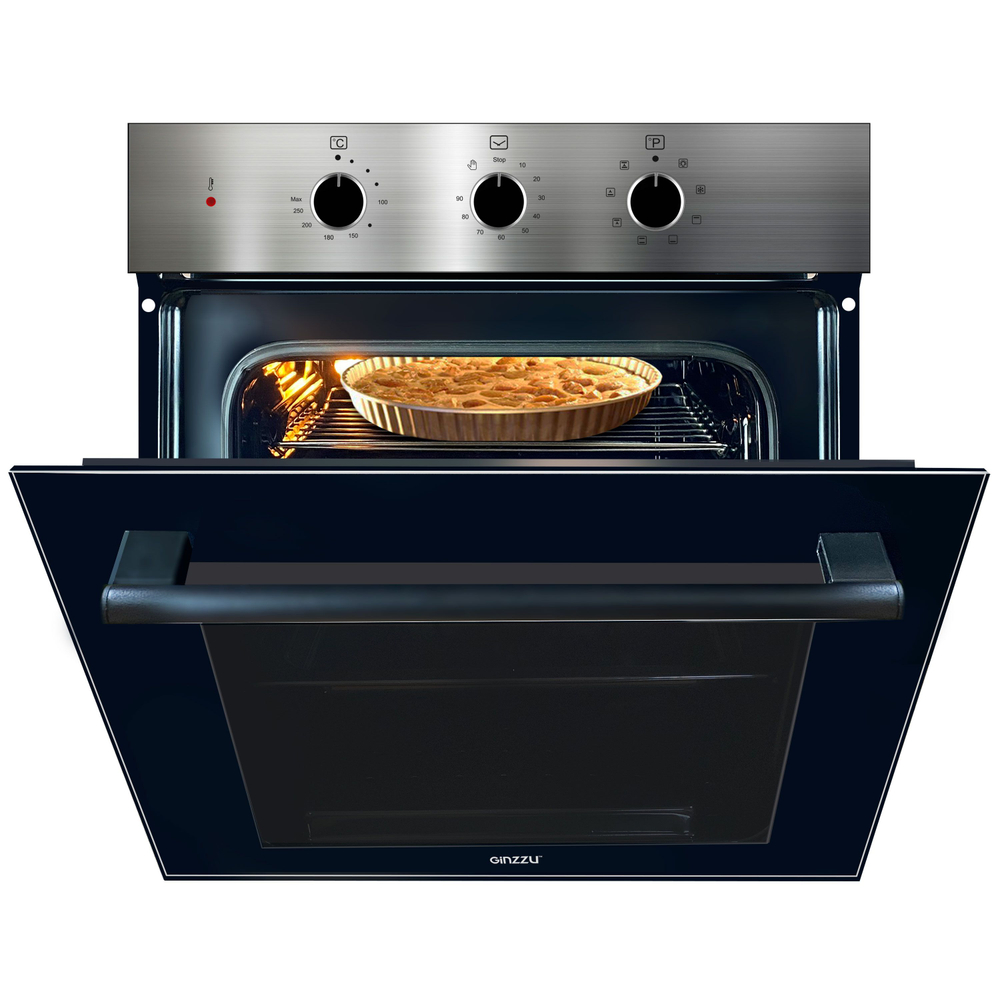 Электрический духовой шкаф встраиваемый GINZZU HOE-122 стальная панель с конвекцией, 9 программ