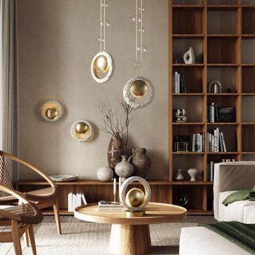 5443/1W HIGHTECH ODL_EX25 037 сатинированн.латунь/беж./металл/полирезин Настенный светильник 1*G9 LED*6W SATURN