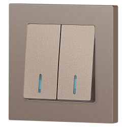 Выключатель Intro Accent 6-105-08 двойной с подсветкой, 10А-250В, IP20, СУ, AL/CU, бронза