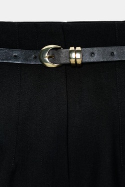 ZARA БРЮКИ С ВЫСОКОЙ ПОСАДКОЙ И РЕМНЕМ, ЧЕРНЫЙ