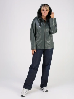 Кожаная куртка демисезонная с капюшоном короткая