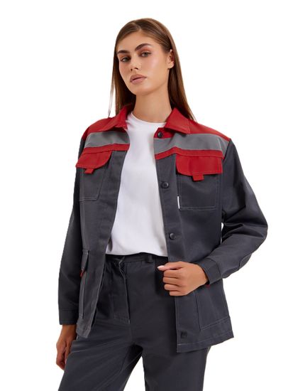 Костюм женский "Нова" (куртка+брюки) цв. т.сер/красн