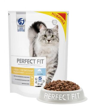 PERFECT FIT полноценный корм для кошек с чувствительным пищеварением Лосось