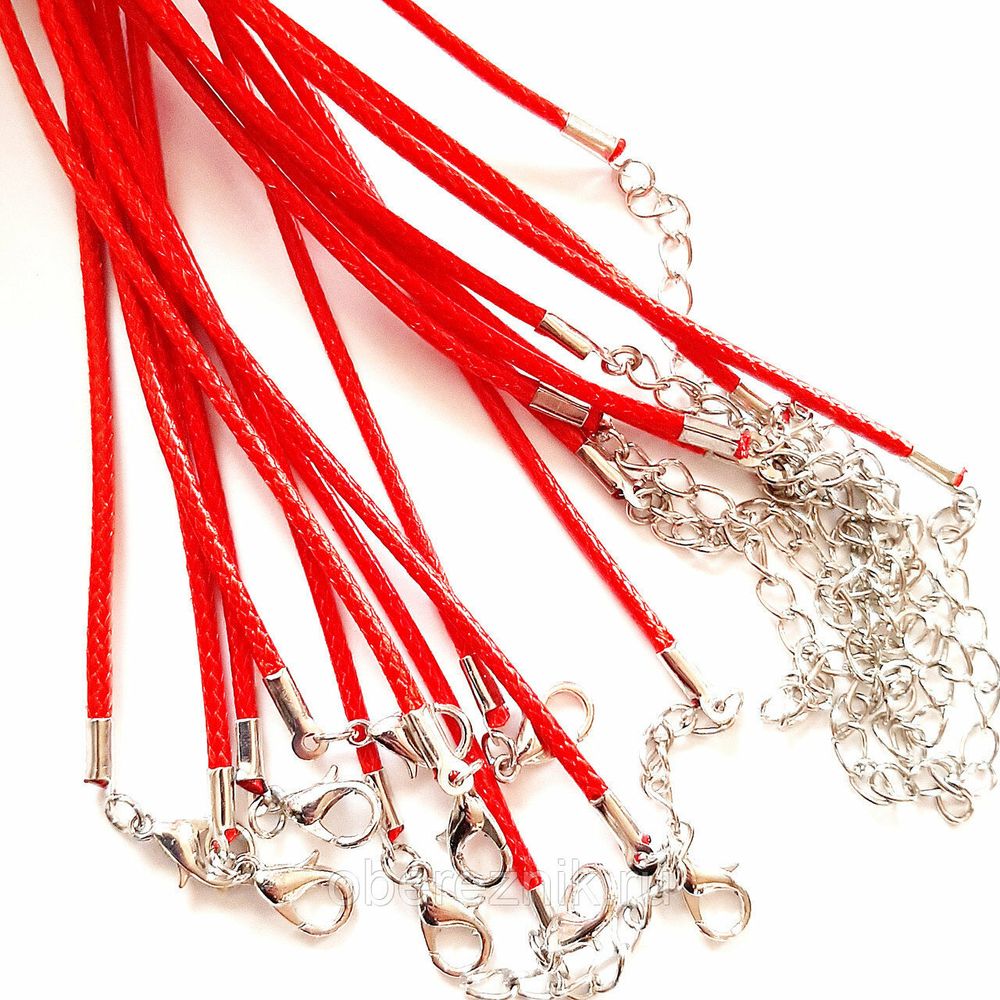 Красный плетеный шнурок 1 мм  из искусственной кожи с карабином