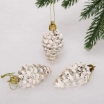 Елочные игрушки «Шишечки в инее» 5,5 см (набор 3 шт), Шампань