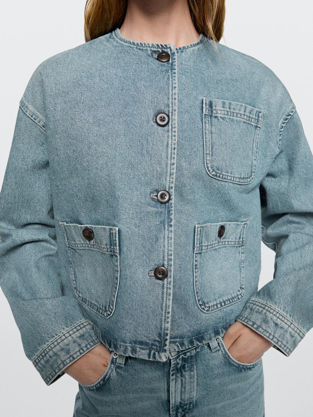 Massimo Dutti Короткая джинсовая куртка, голубой