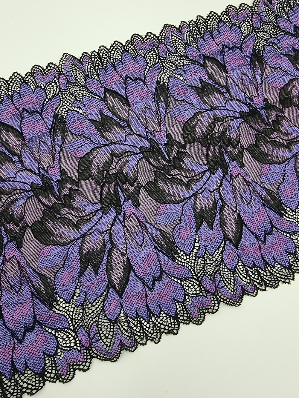 Кружево эластичное синий/черный/фиолетовый К807 23 см