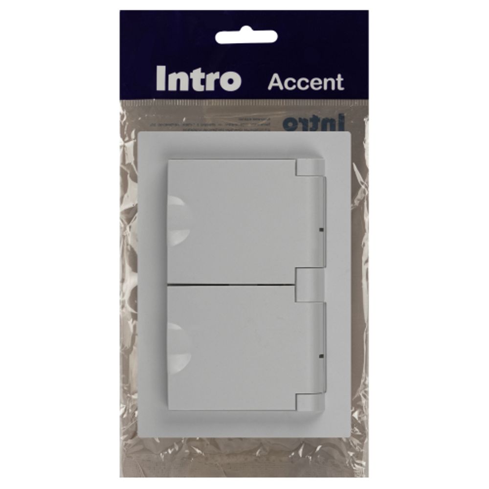 Розетка Intro Accent 6-210-01 2х2P+E Schuko с крышками штор., 16А-250В, IP44, СУ, AL/CU, белый | Intro