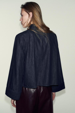 ZARA ДЖИНСОВАЯ РУБАШКА Z1975 С ВЫСОКИМ ВОРОТНИКОМ, ИНДИГО