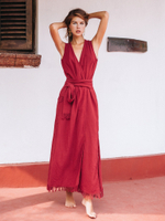 Длинное бохо-платье с запахом (красное)
