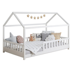 Кровать-домик 90х200 Чайн из сосны с регулируемой высотой, основанием и бортиками, белая