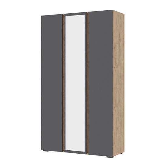ХЕЛЕН ШК 02 Шкаф 3х створчатый с зеркаломФасад СЕРЫЙ ГРАФИТ 0162/Корпус ДУБ КРАФТ ЗОЛОТО
