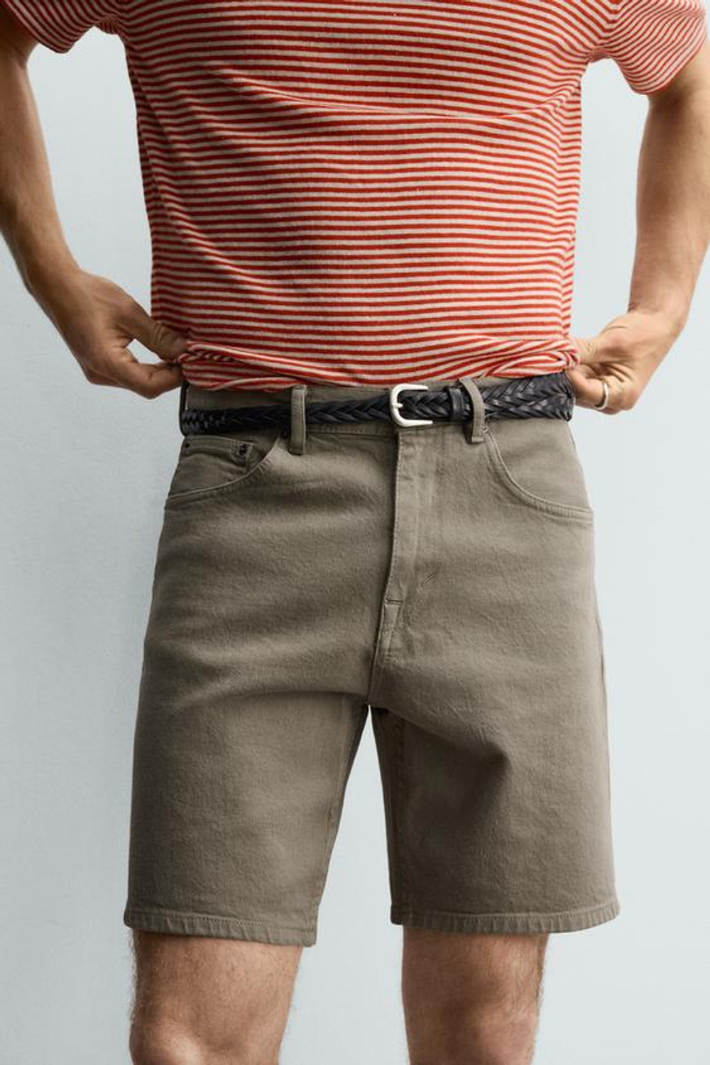 ZARA ДЖИНСОВЫЕ ШОРТЫ REGULAR FIT, ЗЕЛЕНОВАТЫЙ