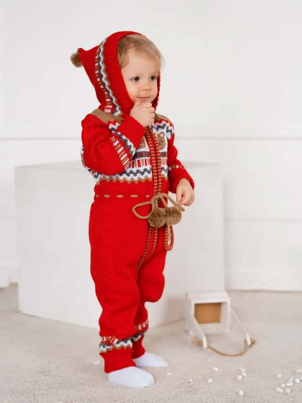 Вязаный комбинезон для новорожденных и малышей на молнии