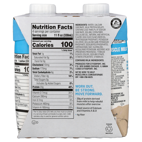 Muscle Milk, Zero, Protein Shake, Vanilla Crème, 4 Cartons, 11 fl oz (330 ml) Each