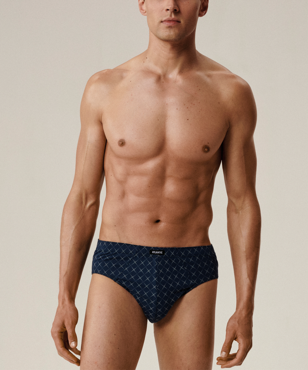 Мужские трусы слипы классика Atlantic, набор 3 шт., хлопок, океан + тёмно-синие + коричневые, 3MP-205