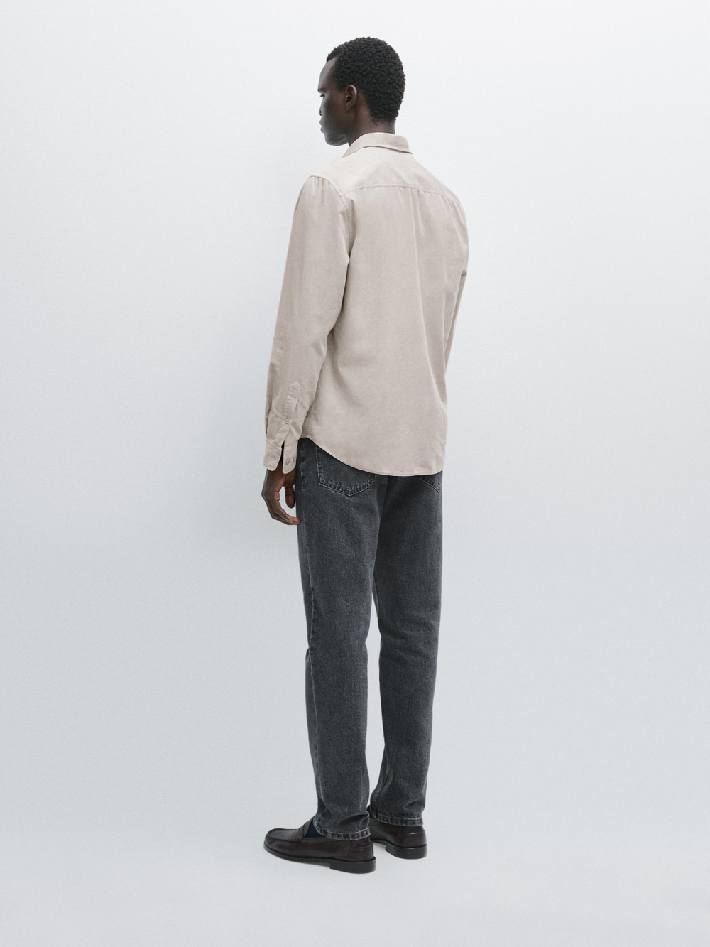 Massimo Dutti Рубашка прямого кроя в рубчик, бежевый