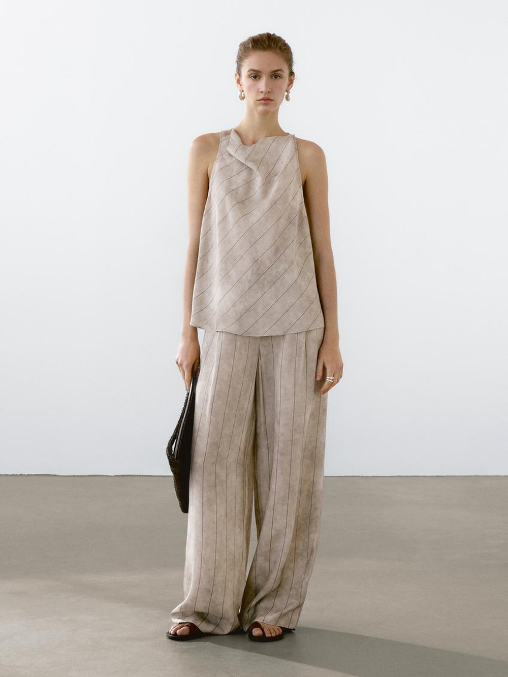 Massimo Dutti Брюки прямого кроя в полоску, дымчатый