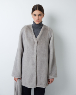 Шуба из искусственного меха норки серый