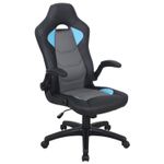 Кресло компьютерное BRABIX "Skill GM-005", откидные подлокотники, экокожа, черное/голубое, 532497