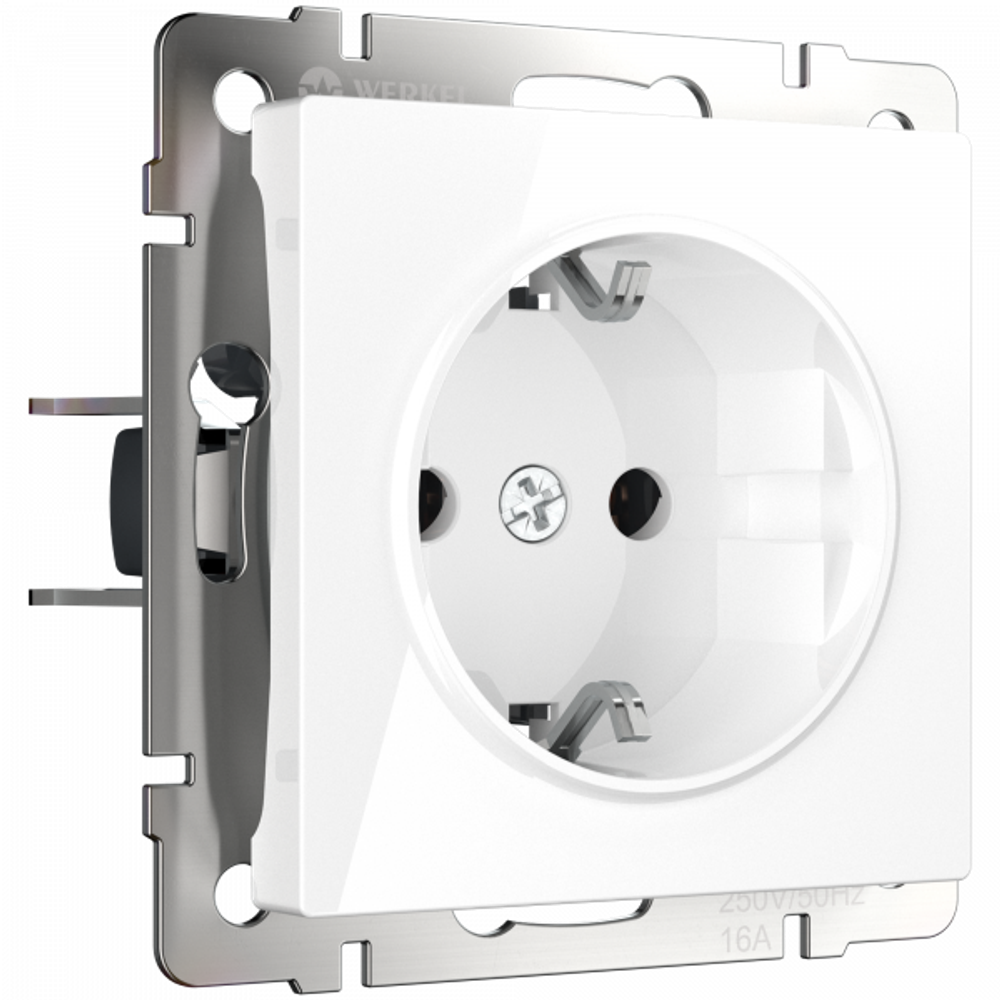 Розетка с заземлением и шторками (белый)