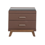 Прикроватная тумбочка 7162/GNS576 из ореха, коричневой экокожи и черного стекла